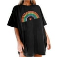 thumbnail image 2 of DPTALR Women's Vintage Drop Sleeves Rainbow Printed Pattern Casual Short Sleeve Tops, 2 of 7