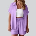 thumbnail image 2 of QGJZVUNL Cotton Linen 2 Piece Sets for Women Summer Clothes Short Sleeve Button Down Shirts and Drawstring Shorts Lounge Outfits Size XL, 2 of 6