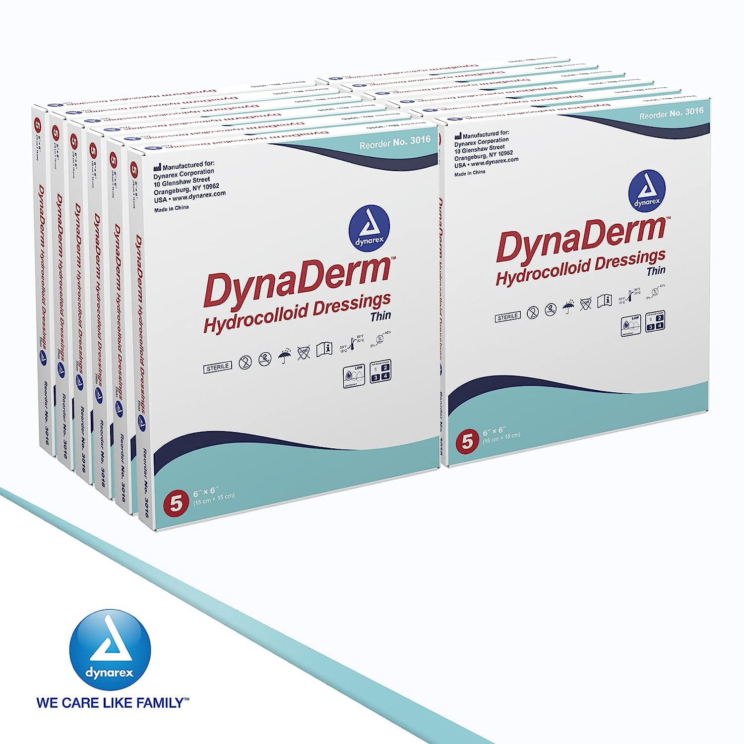 Dynarex DynaDerm Hydrocolloid Dressings, Sterile Moist Bandages Used for All Kinds of Wounds, 6" x 6", Thin & Latex-Free, Peel-Down Patches - 1 Case, 12 Boxes of 5 Dressings