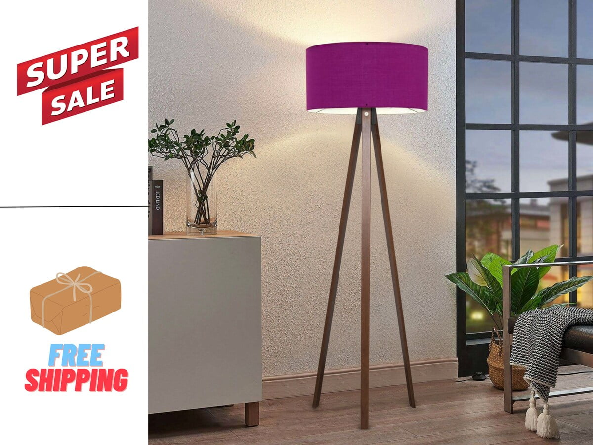 Purple Floor Lamp 55'' Bohemian Lamp Plastic Lampshade & MDF Tripod Lamp Base Housewarming