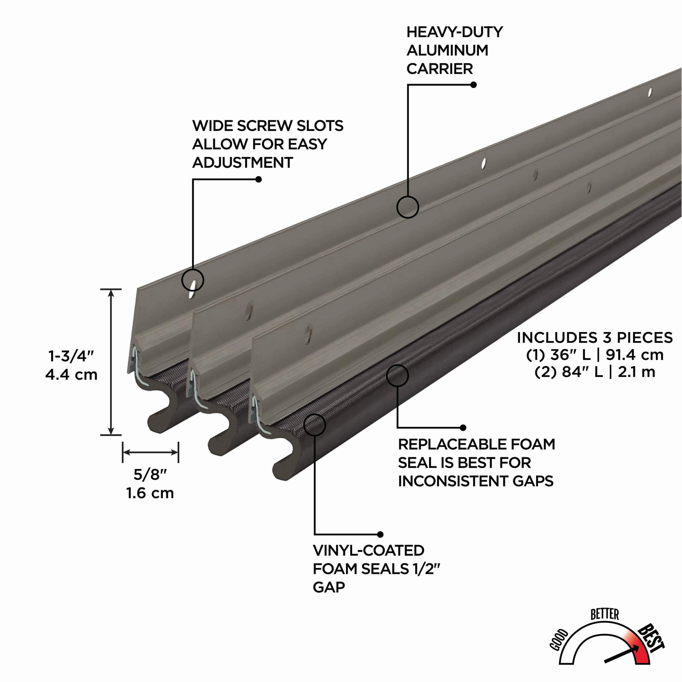 M-D Building Products 52051 Satin Nickel Aluminum and Vinyl-coated Foam Heavy-duty Screw-on Top and Sides Door Seal Kit