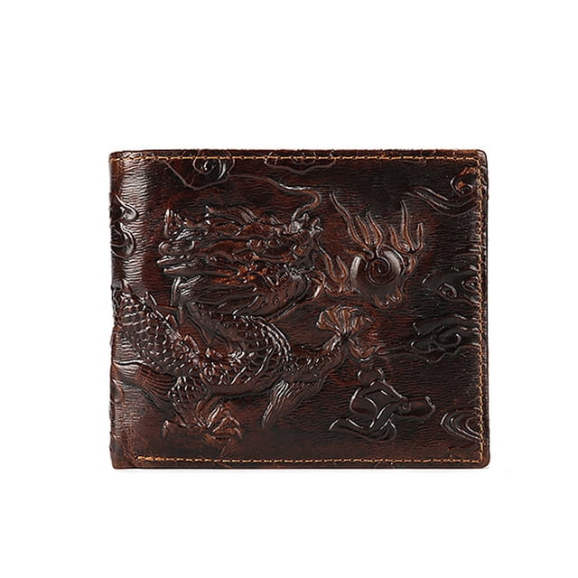 Tonnylam Cartera Corta Para Hombre Con Estampado De Dragón En Relieve De Piel De Vaca De Primera Capa Con Cera De Aceite