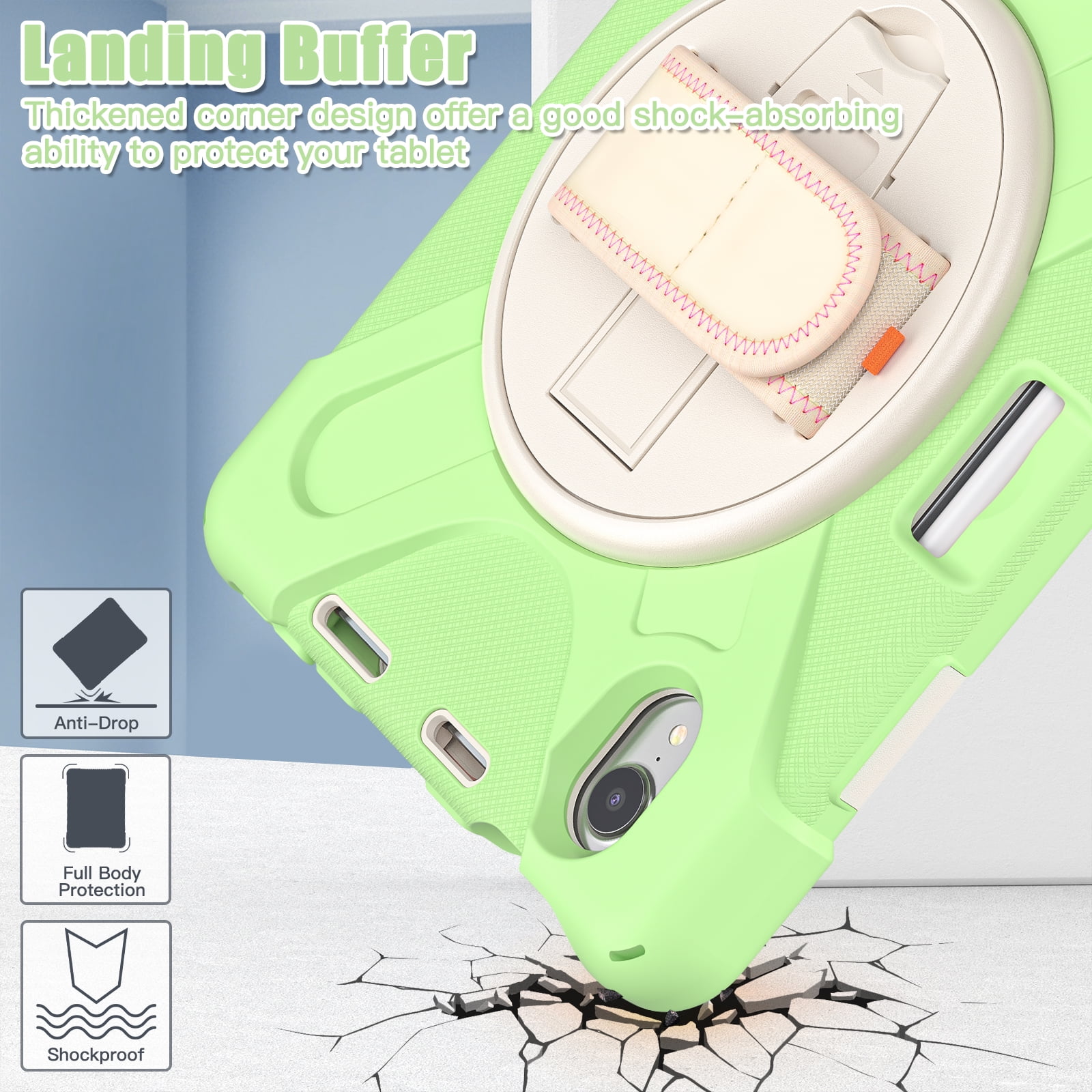 Rugged Case for 2021 Apple iPad Mini 8.3" (6th Generation 2021 Release) - Rotating Stand Case with Adjustable Hand/Shoulder Strap, Built-in Pencil Holder, Shockproof Hard Cover (Spring Green)