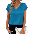 thumbnail image 3 of UVN Women Tops Summer Cap Short Sleeve Blouses Ladies V Neck Silk Satin Business Casual Shirts, 3 of 9