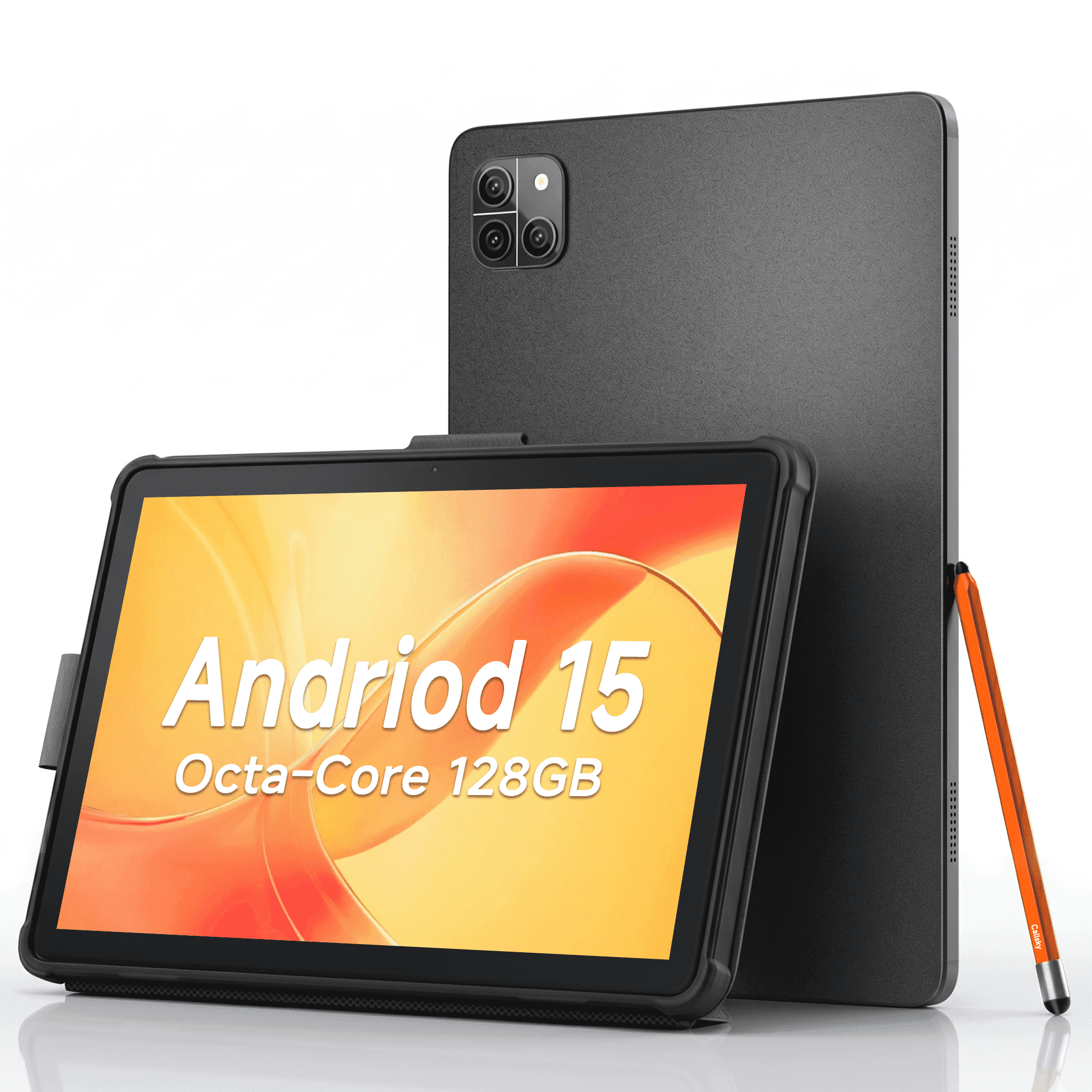 Callsky Tablet 10.1" Android 15 Tablet, 15GB RAM 128GB ROM (Up to 2 TB), 800 x 1280 Resolution, Tablet PC with Stand Case & Stylus