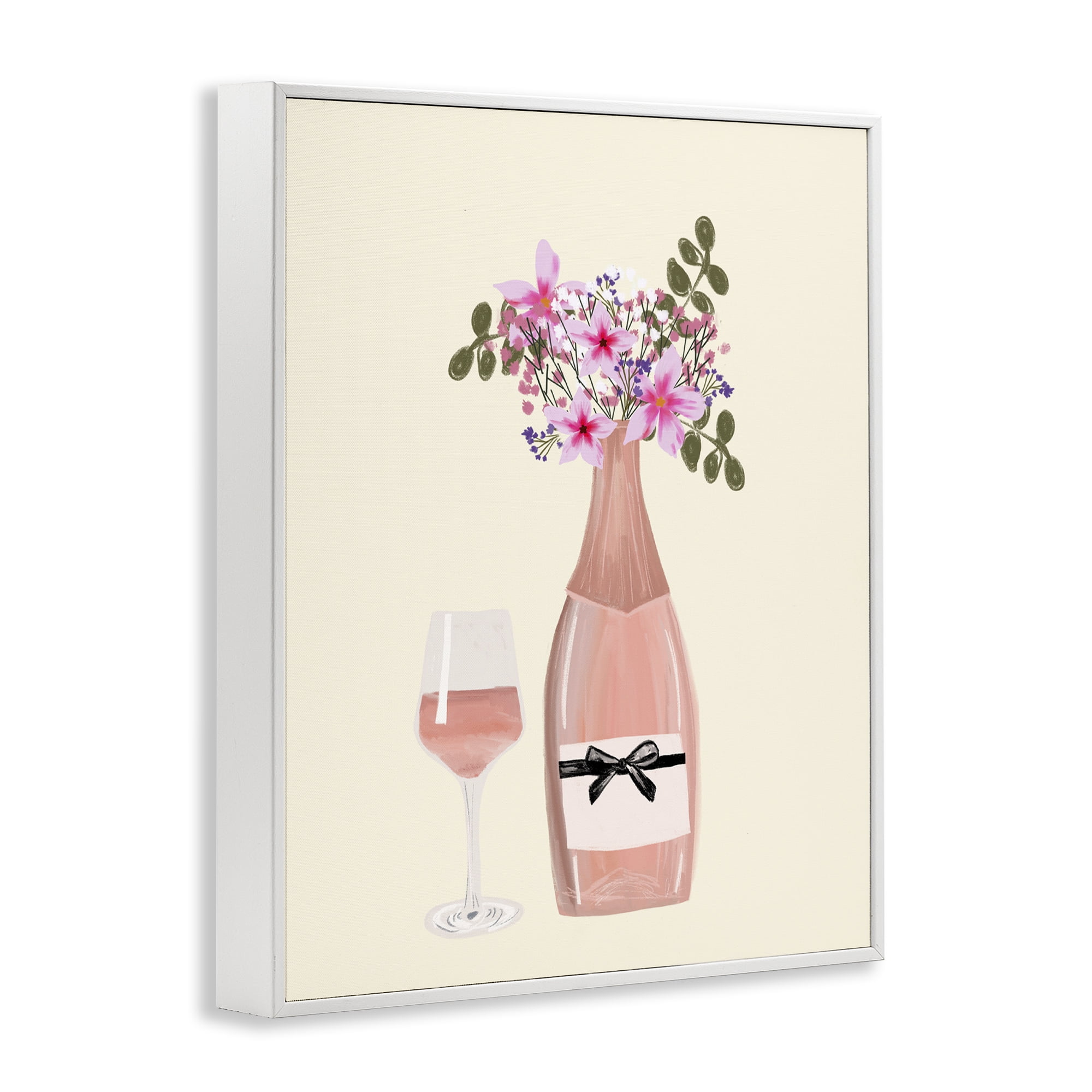 Stupell Industries Floral Champagne & Glass Food & Beverage Painting White Framed Art Print Wall Art, 16 x 20