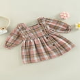 thumbnail image 3 of Infant Plaid Dress Square Neck Long Sleeve Buttons A-line Dress, 3 of 9