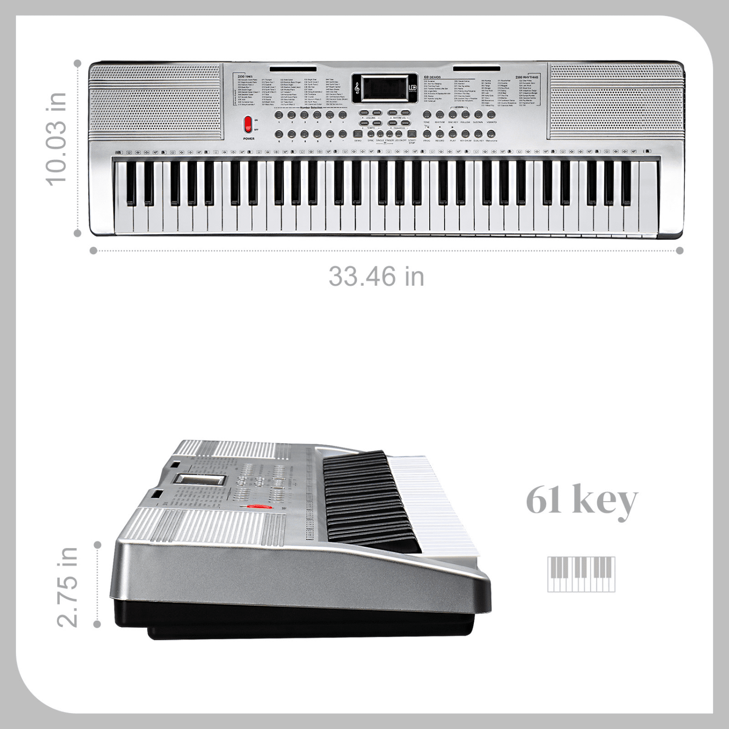 Hassch 61 Key Keyboard Piano with Stand, Bench, 3 Teaching Modes, Headphone, Microphone, Built In Speakers, Music Rest, LED Screen for Beginners, Silver