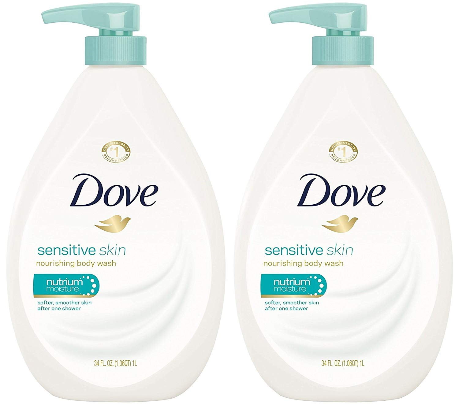 Dove Body Wash, Sensitive Skin Pump, 34 Ounce (Pack of 2