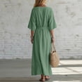 thumbnail image 6 of Bosfbaoi Dresses for Women V Neck 3/4 Sleeve Self Tie Waist Pockets High Low Maxi Dress Casual Textured Linen Dress, 6 of 6
