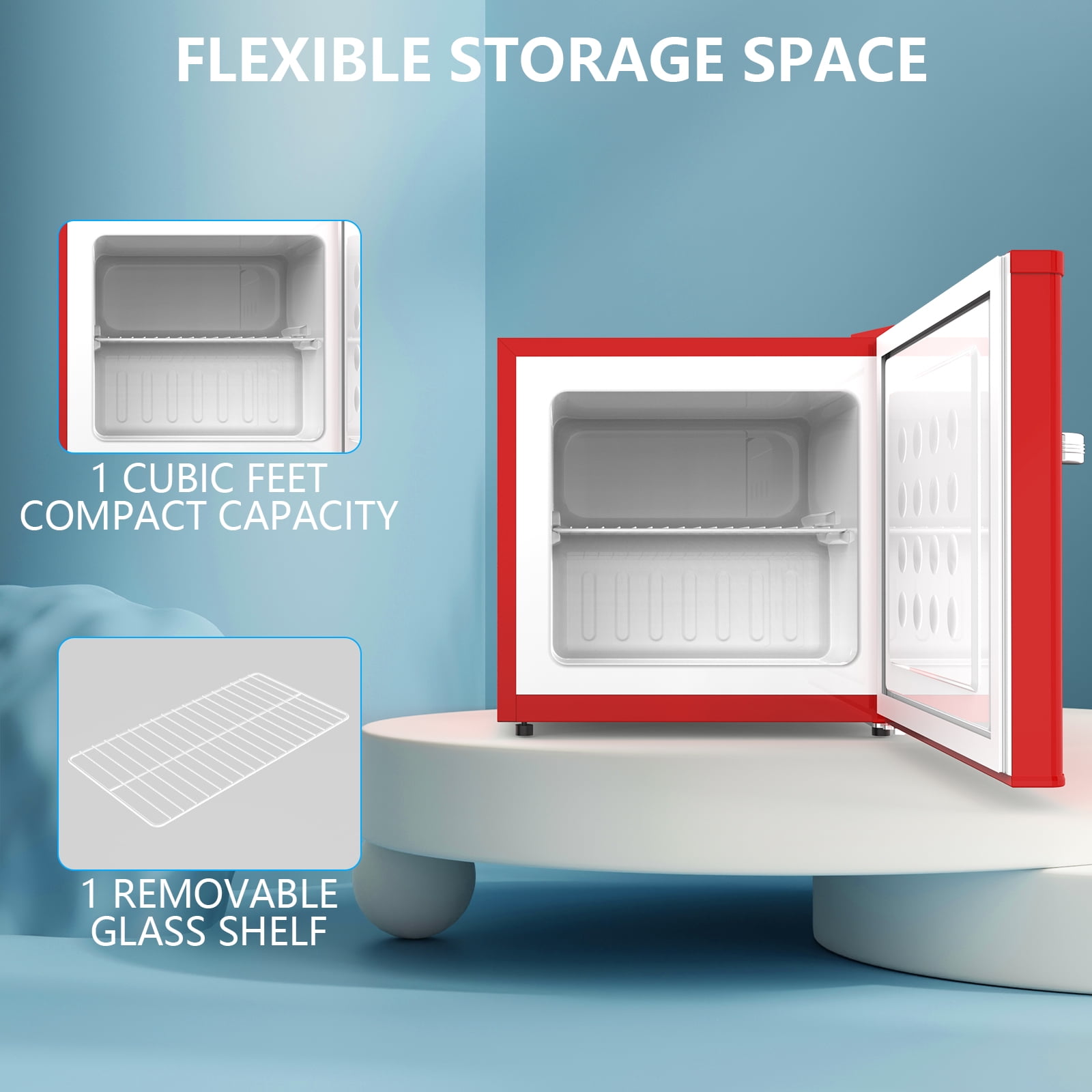 KNDKO Upright Freezer, 1.2 Cu.ft Small Freezer with Adjustable Thermostat & Removable Shelves, Stand Up Freezer for Home/Office, Red