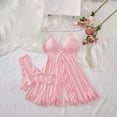 thumbnail image 2 of Sexy Night Gowns for Woman Lace Trim Solid Color With Bow Detail Open Back Design Chemise Sleepwear Pink S, 2 of 3