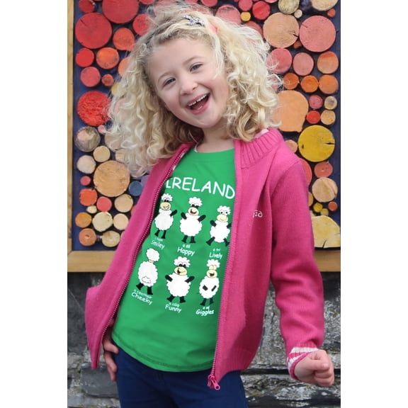 Ireland Happy Sheeps T-Shirt for Kids Short Sleeved Apparel 100% Cotton Green Colour