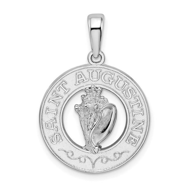 Quality Gold QC10070 Sterling Silver Polished St. Augustine & Shell Circle Pendant
