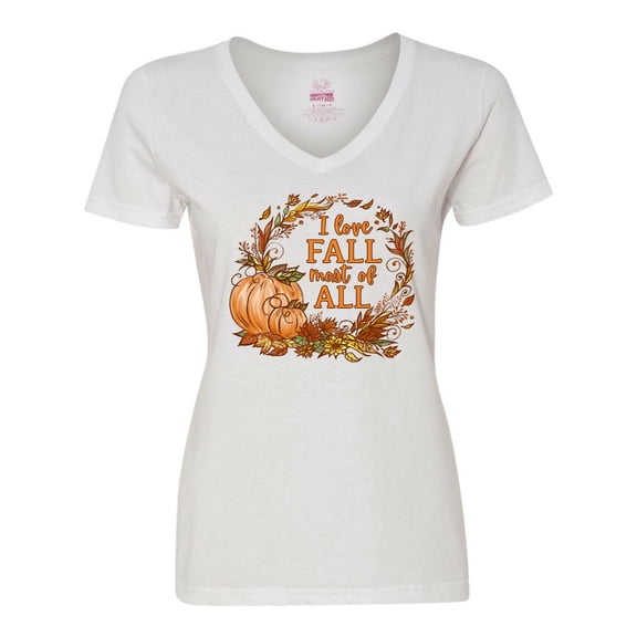Inktastic I Love Fall Most of All Colorful Autumn Leaves Women's V-Neck T-Shirt