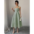thumbnail image 6 of Mint Green Jacquard Halter Tie-Waist A-Line Midi Dress With Floral Texture, 6 of 6