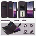 thumbnail image 4 of Wallet Case for iPhone 12 Pro Max, PU Leather TPU Protective Rugged Cover with Credit Card Slots Cash Slot Zipper Pocket Magnetic Closure Kickstand Wrist Strap & Adjustable Shoulder Strap, Darkpurple, 4 of 7