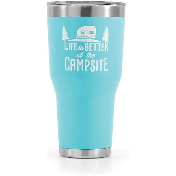 1 pack-Camco 53058 Life Is Better At The Campsite Stainless Steel Tumbler - 30 Oz - Cool Blue