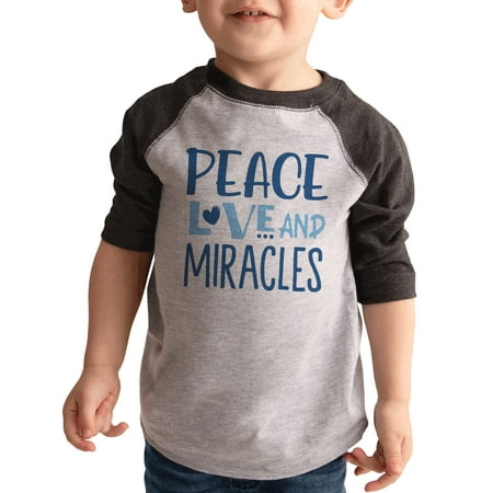 

7 ate 9 Apparel Kids Happy Hanukkah Shirts - Peace Love and Miracles - Grey Shirt 12 Months