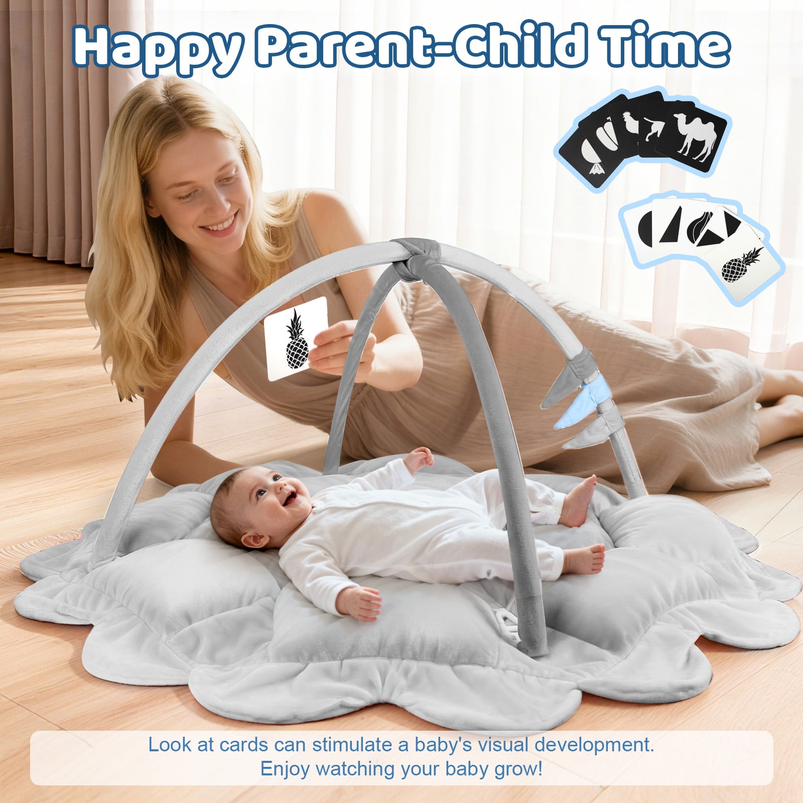 OMZER 5-in-1 Convertible Baby Play Gym, Non-Slip & Washable Activity Center for Babies, Grey
