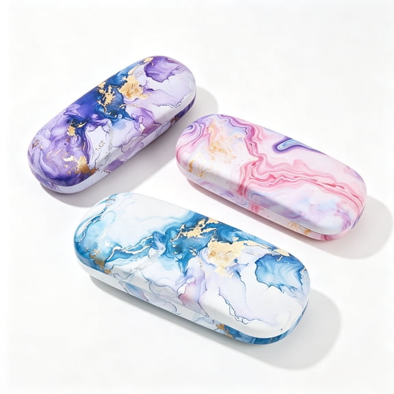 3 Pcs Hard Shell Eyeglasses Case, Marble Pattern Portable Glasses Storage Box, Protective Eyeglass Holder with Cleaning Cloth for Men & Women