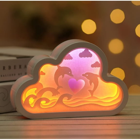 LINLIN 3D Papercut Light Boxes, Paper Carving Night Light Cloud Shadow Box LED Night Lamp for Kids Bedroom Battery USB Operated