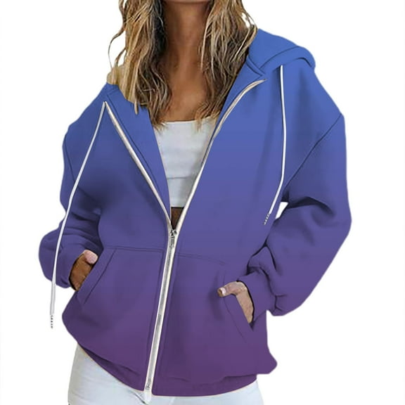 NMMUED Cute Hoodies, Oversized Zip Up Hoodie for Women, Zip Up Sweatshirt Women, Sweatshirt for Women, Travel Jacket, Blue 2 L