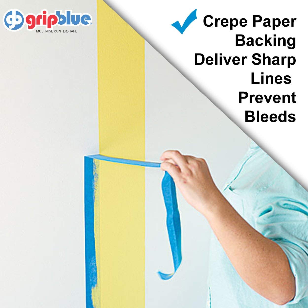 GripBlue Blue Painter’s Tape 3 Inch (2.83 in) x 60 Yards, 12 Rolls Contractor Pack, Multi-Surface Masking Tape for Painting, Clean Removal, Indoor Outdoor