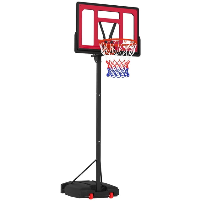 Ensemble de Panier de Basketball à Hauteur Réglable - Rouge, 6,6-8,5 Pieds, Cadre en Acier, Portable, Jeu de Sport Intérieur/extérieur pour 6 Ans et Plus, avec Sac de Poids et Roues