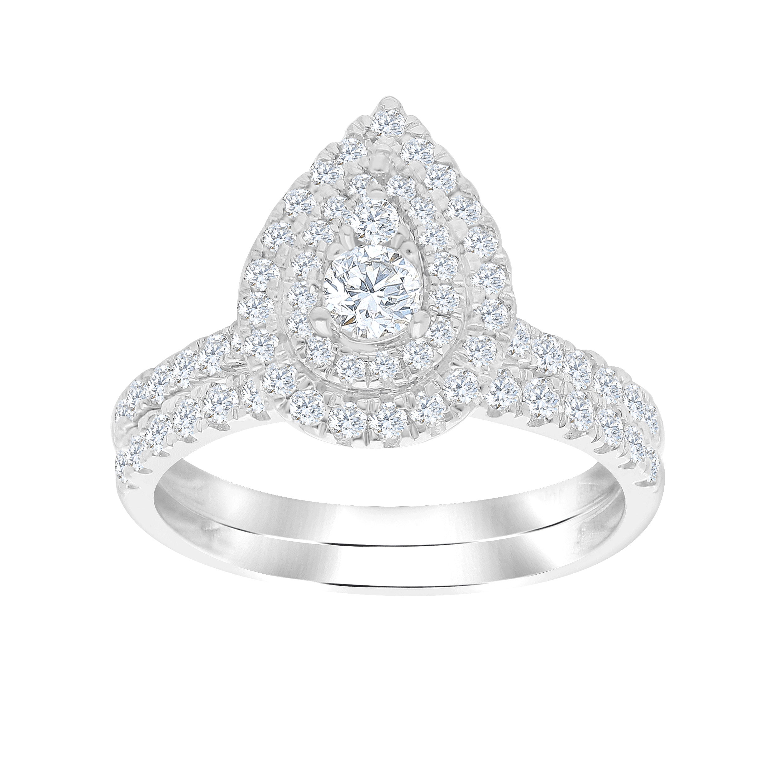 Brilliance Fine Jewelry Pear 1 Carat Lab Grown Diamond Bridal Ring Set in 10KT White Gold