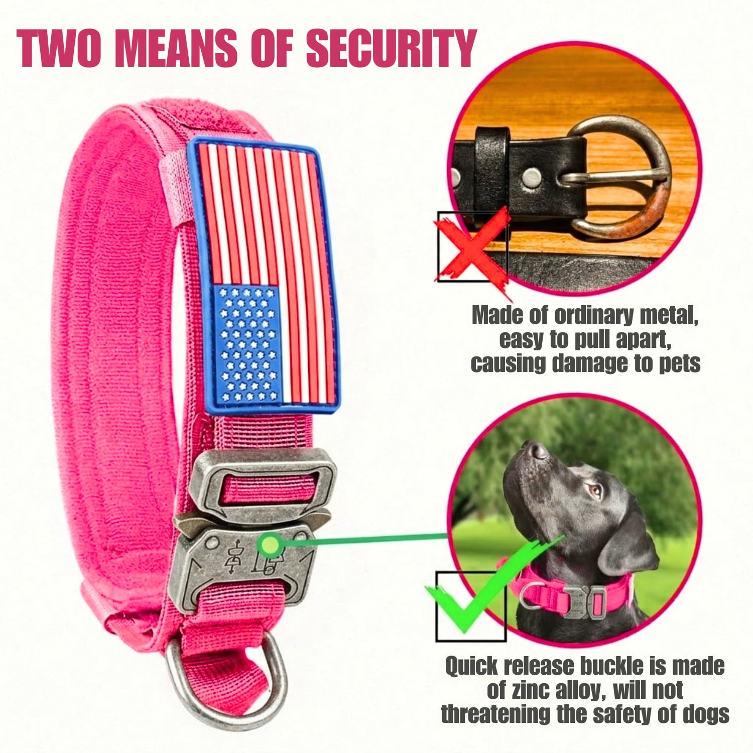 WAAYEEPAL Heavy Duty Nylon Dog Collar Leash Set, Adjustable Training Collar with Control Handle, AirTag Holder & Sturdy Metal Buckle for Medium Large Dogs (XL, Pink)