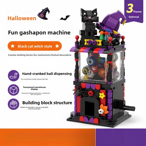 Halloween Gashapon Machine Building Styles Pumpkin Ghost Cat Craft Kit with Transparent Display