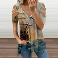 thumbnail image 2 of Hand Painting The Pirate Ship Womens Summer V Neck Zipper Top Short Sleeve T Shirt Off Shoulder Top Casual Classy Loose Shirts, 2 of 7