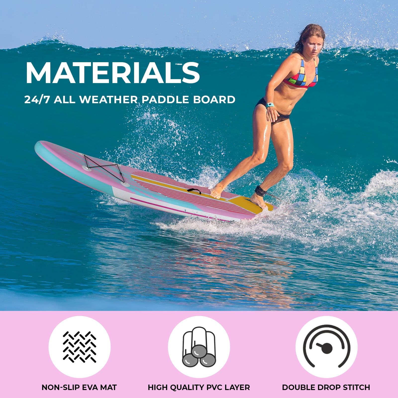 Pirecart 12ft Inflatable Stand up Paddle Board 6' Thick SUP Paddle Board with Paddleboard Accessories for Adults, Beginners, Pink
