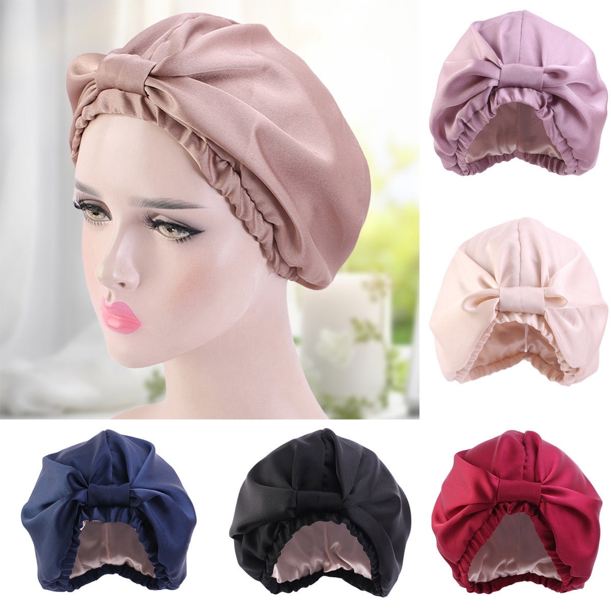 Leeons Silk Sleeping Cap Night Hat Head Cover Bonnet Satin Cheveux