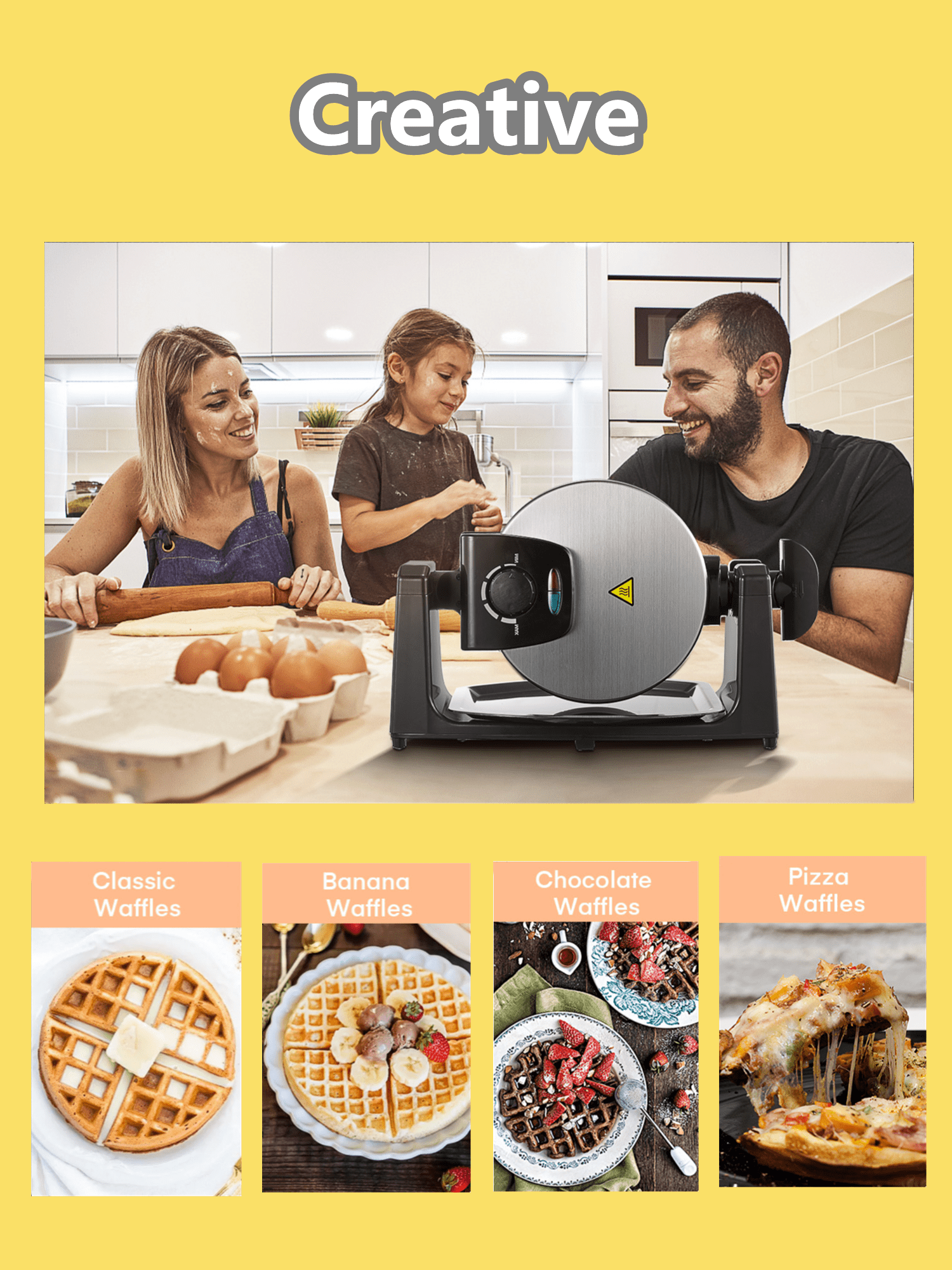 Double Waffle Maker 180° Flip, Belgian Waffle Iron 8 Slices One Time,  Nonstick Plates, Removable Drip Tray & Rotating, 1400W Adjustable  Temperature Control Cool Touch Handle, Black – AICOOK