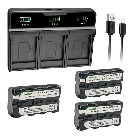 Kastar 3-Pack Battery and Triple Charger Replacement for Sony NP-F330 NP-F530 NP-F550 NP-F570 Battery