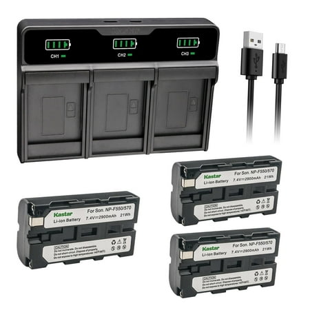 Kastar 3-Pack Battery and Triple Charger Replacement for Sony NP-F330 NP-F530 NP-F550 NP-F570 Battery