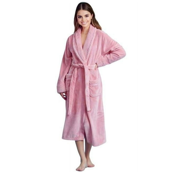 Towelsoft PLH-RB-pnk-XL Women Plush Shawl Collar Robe, Fleece Bathrobe, Pink - 2XL & One Size