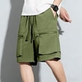 thumbnail image 5 of Besolor Cargo Shorts for Men Drawstring Elastic Waisted Wide Leg Lightweight Thin Quick Dry Workout Hiking Shorts with Multi-pocket(XX-Large,Army Green), 5 of 7