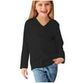 thumbnail image 4 of Blczomt Long Sleeve Toddler Girl Shirts Cute Plain Tees Black Basic V Neck Casual Baby Tshirts, 4 of 5
