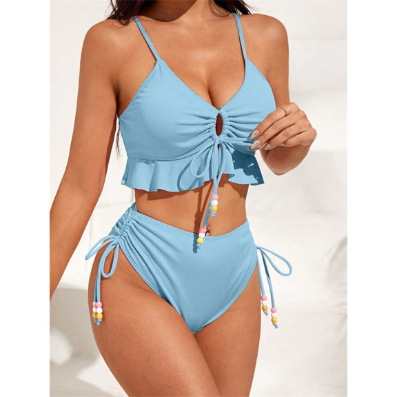 Top-kevin Women's Bikini Sets Two Piece Swimsuits Triangle Halter Top String Cheeky Thong Bottom Bathing Suit