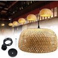 thumbnail image 2 of OUKANING Pendant Lighting Rattan Light, Weaving Natural Wicker Ceiling Hanging Light Woven Chandelier with Adjustable Cord for Dining Room Living Room Restaurant (Double-Hemisphere,E27), 2 of 18