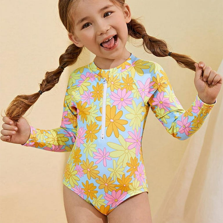 LOV Kids Girls Rashguard Swimsuit Long Sleeve Swimsuit for Girls One  Piece Rash Guard Girls Bathing Suit, Size 2-3 Years