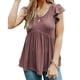 thumbnail image 1 of Blusa de manga corta con volantes para mujer, blusa informal de manga corta con dobladillo suelto y cuello en V para primavera y verano, rojo ladrillo XXXL, 1 of 5
