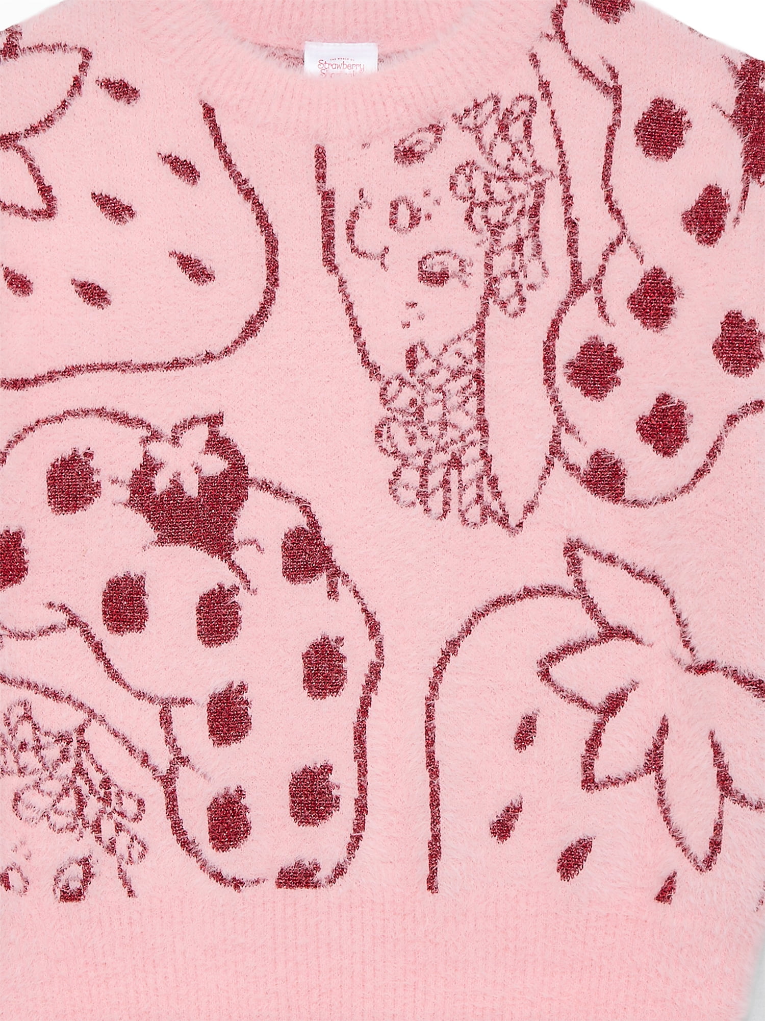Strawberry Shortcake Girls Graphic Eyelash Glitter Sweater, Sizes 4-16
