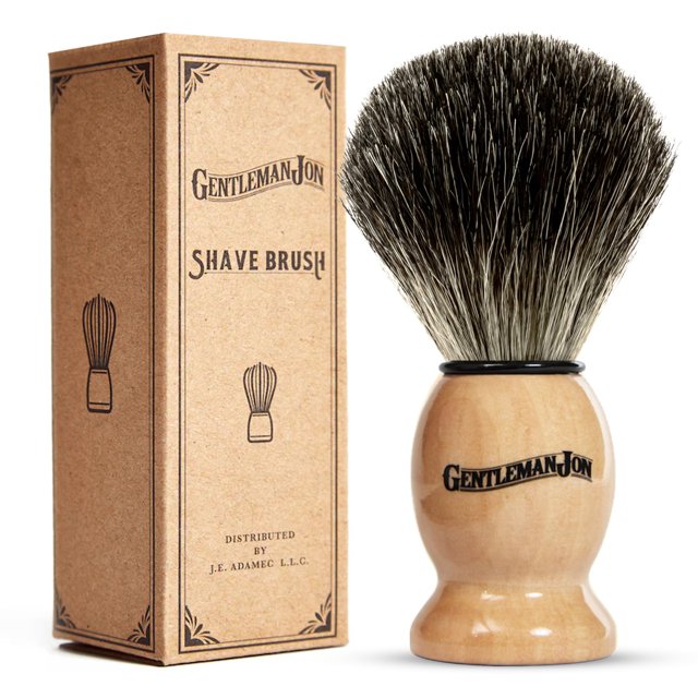 Gentleman Jon Brocha de afeitar pelo de tejón negro para hombres - Brocha de espuma ergonómica premium para afeitado húmedo usando crema de afeitar y jabón - Ideal para maquinilla de afeitar de segu