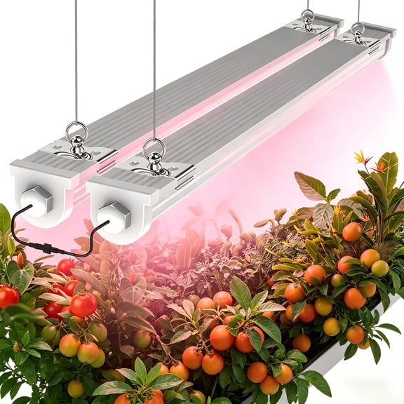 JESLED 2FT 24W Waterproof LED Grow Lights for Indoor Plants, Pinkish White Full Spectrum, Linkable Strip with Switch, 2-Pack