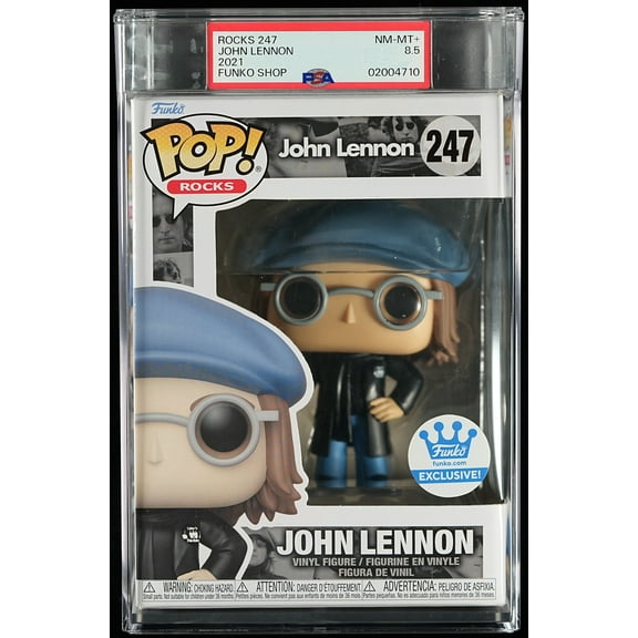 John Lennon, PSA Graded 8.5 NM-MT , John Lennon Collectible Vinyl Figure #247, Fully Encapsulated Bundle with Compatible Funko Pop! PSA Hard Protector Case