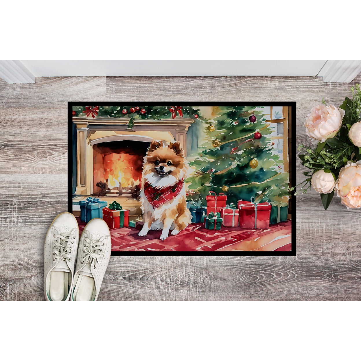 Carolines Treasures DAC2723MAT 18 x 27 in. Pomeranian Cozy Christmas Doormat